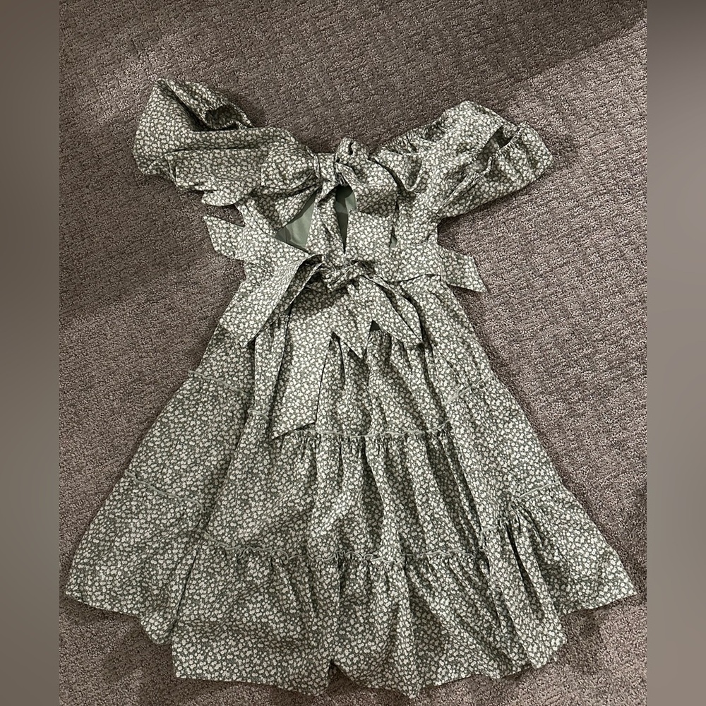 Altar’d State Green Floral Mini Dress with Tie Back